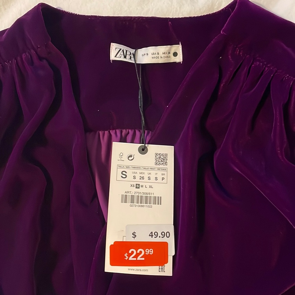 Zara Velvet purple long sleeve top